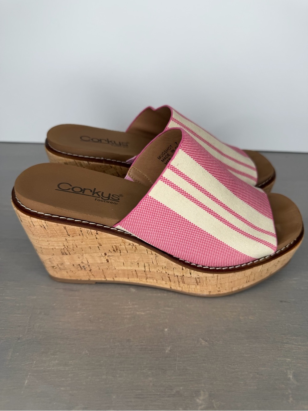 Corkys Pink‎ and Cream Striped Cork Wedge Slides - Picture 5 of 8